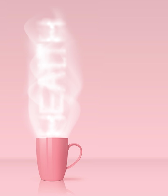 Xícara com chá quente a palavra saúde do vapor design publicitário