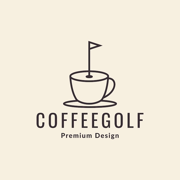 Xícara de café com design de logotipo de golfe de bandeira vector símbolo gráfico ícone ilustração ideia criativa