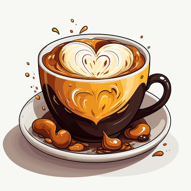 Vetor xícara de café com ilustração de design gráfico de coração