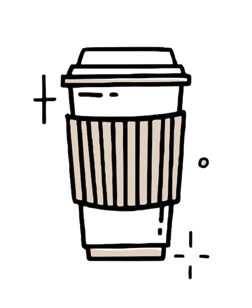 Vetor xícara de café de papel doodle clipart em preto e bege ilustração vetorial na mão desenhada