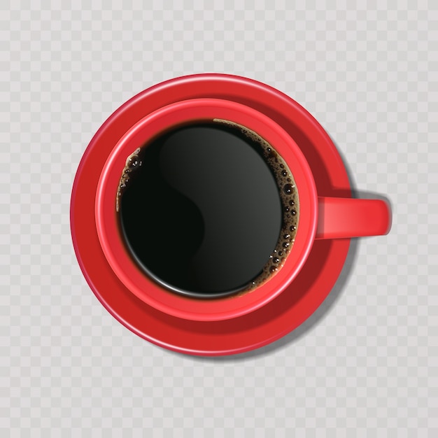 Xícara de café realista vermelha na ilustração vetorial de fundo transparente