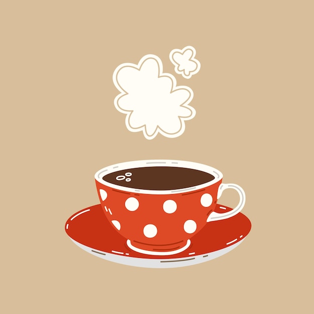 Xícara vermelha com chá preto quente. ilustração vetorial