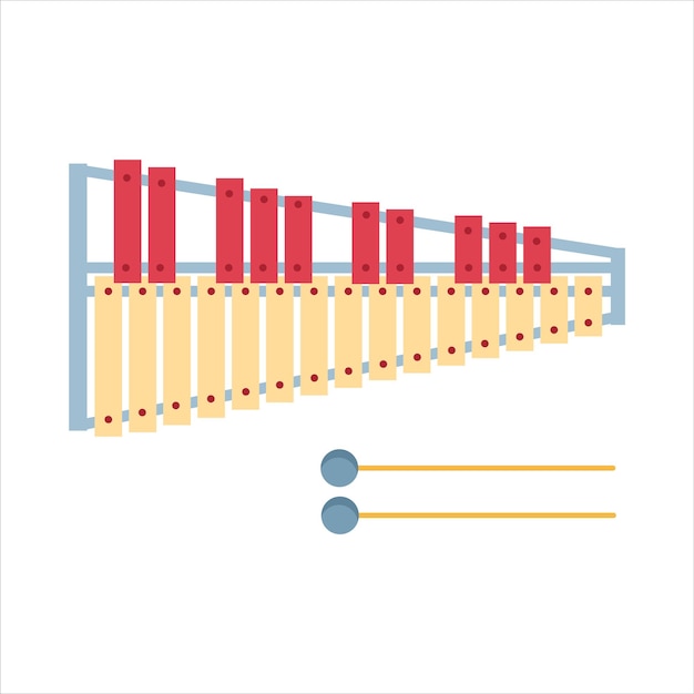 Xilofone de instrumento musical e bastão para o seu tema musical