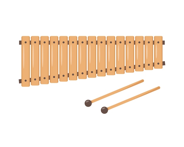 Xilofone de madeira com quinze barras e duas marretas de percussão