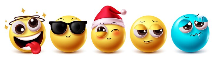 Vetor xmas santa emoji personagens vetoriais conjunto emojis santa claus piscando o rosto vestindo traje de chapéu