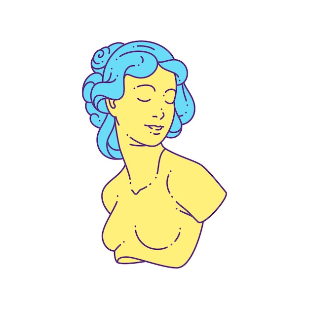 Vetor y2k bela mulher antiga escultura busto elemento de desenho animado groovy estilo ícone vetor ilustração plana estátua de deusa antiga monumento adesivo de moda para impressão de camiseta