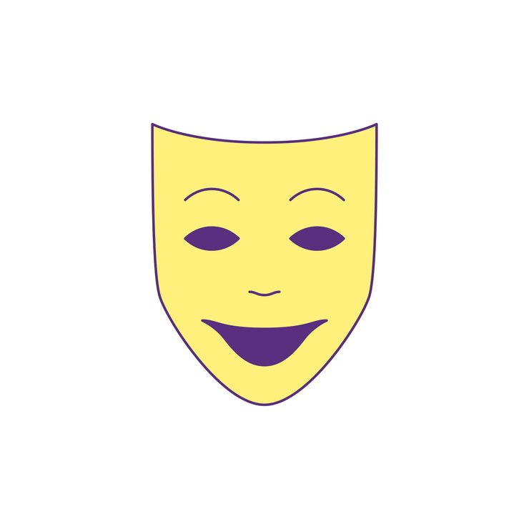 Vetor y2k feliz sorridente máscara rosto falso elemento de desenho animado groovy estilo ícone vetor ilustração plana expressão facial positiva carnaval brincadeira de máscara funky cômico adesivo de moda para impressão de camiseta
