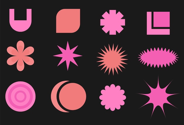 Y2k formas de cor rosa adesivos pacote de estilo retro dos anos 90 dos anos 2000