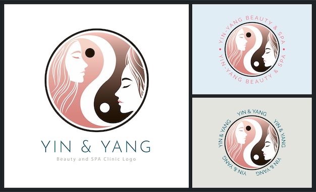 Vetor yin e yang mulher rosto beleza estética salão de luxo spa modelo de logotipo de design para marca ou empresa