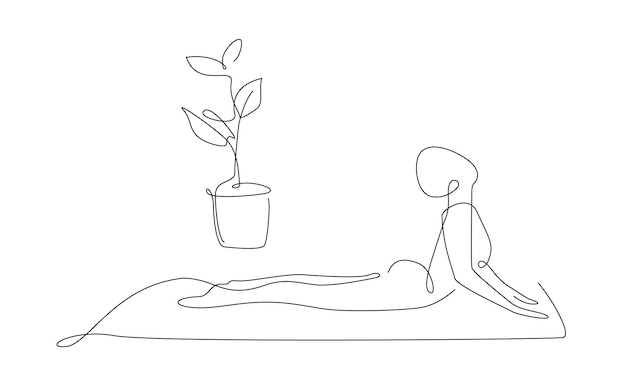 Yoga cobra pose uma linha yoga asana ilustração vector pilates simples pose