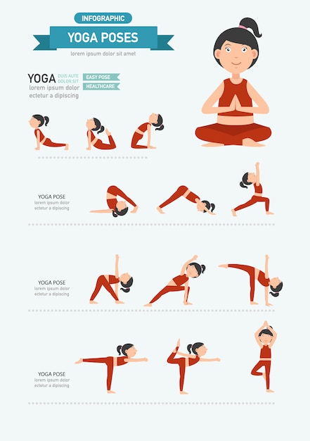 Yoga coloca infográficos. vetor