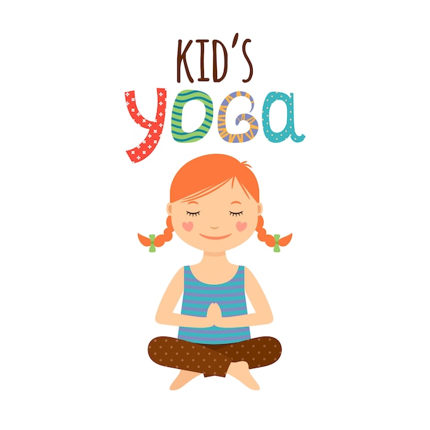 Yoga kids design de logotipo com garota