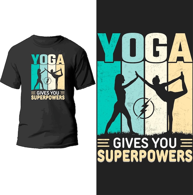 Vetor yoga oferece design de camiseta com superpoderes