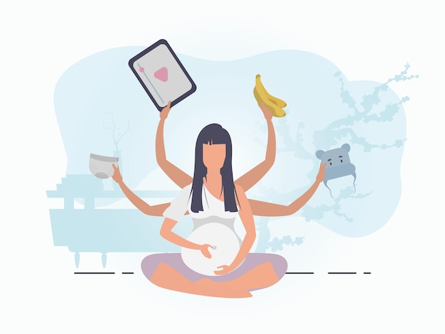 Yoga para mulheres grávidas gravidez feliz cartão postal ou pôster em cores suaves para você ilustração vetorial plana