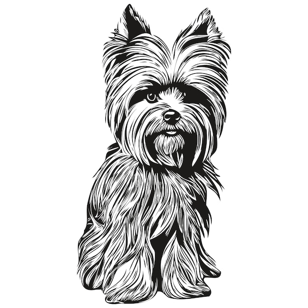 Yorkshire terrier cachorro arte de linha mão desenhando logotipo vetorial ilustração de animais de estimação em preto e branco
