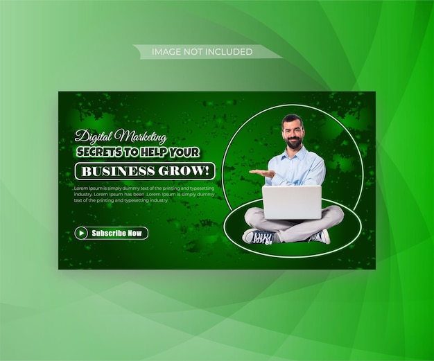 YouTube Thumbnail Design e Vector YouTube Banner Template para Marketing Digital