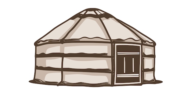 Vetor yurt nomad39s habitação vida na ásia central esboço em um branco
