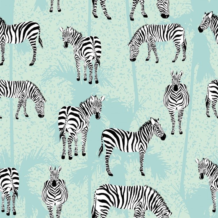 Vetor zebra blue palm seamless pattern