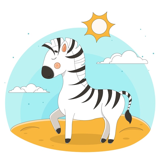 Vetor zebra bonita em pé ilustração vetorial fofa com zebra para roupas de bebê e convites tropicais
