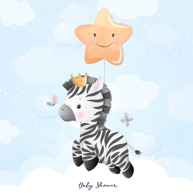 Zebra doodle fofinho com ilustração floral