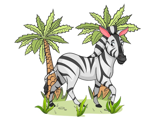 Zebra engraçada de personagem animal em estilo cartoon. ilustração para crianças.