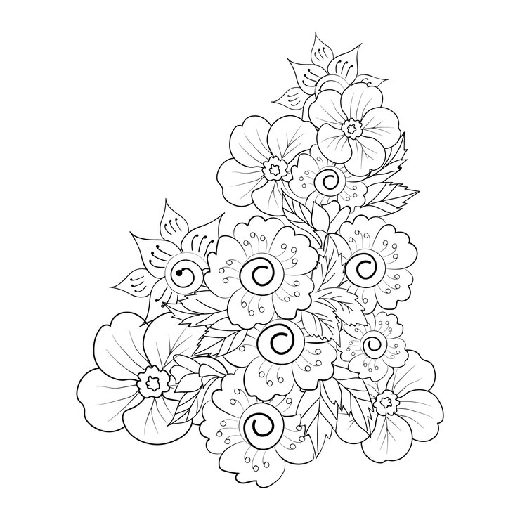 Vetor zentangle de flores de rabiscos desenhados à mão abstrata arte de linha de coleção natural isolada com clipart de folha