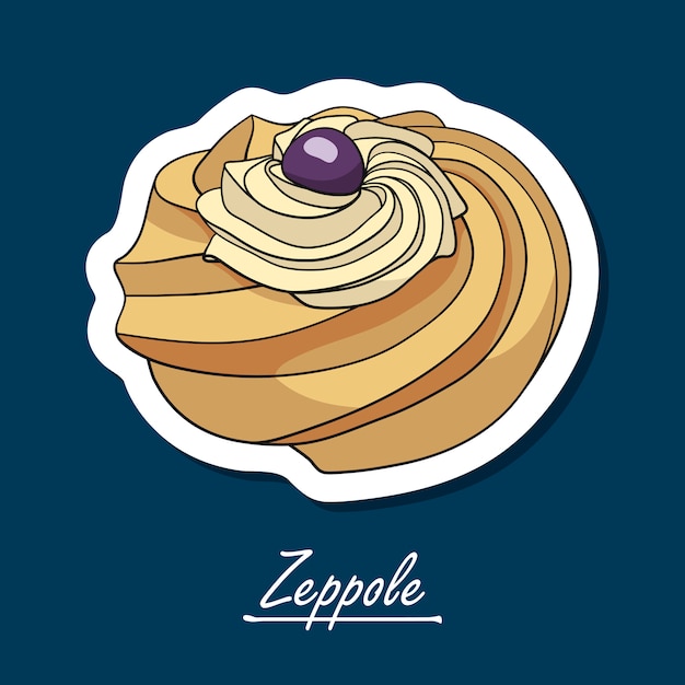 Zeppole desenhados à mão. ilustração colorida de sobremesa.