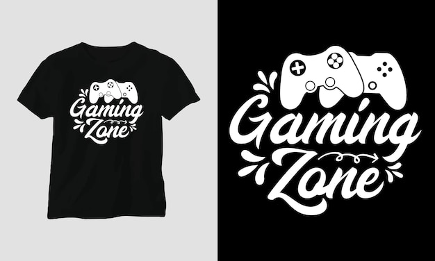 Zona de jogos - gamer cita camiseta e design de tipografia de vestuário
