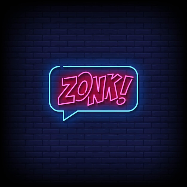Zonk de sinal de néon com fundo de parede de tijolos