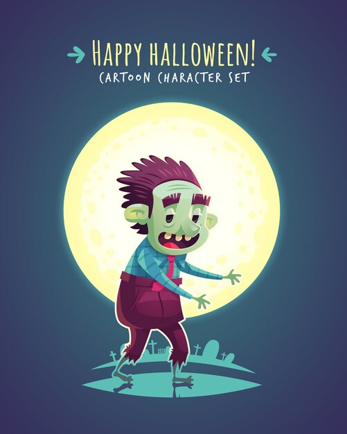 Zumbi de halloween engraçado. ilustração de personagem de desenho animado