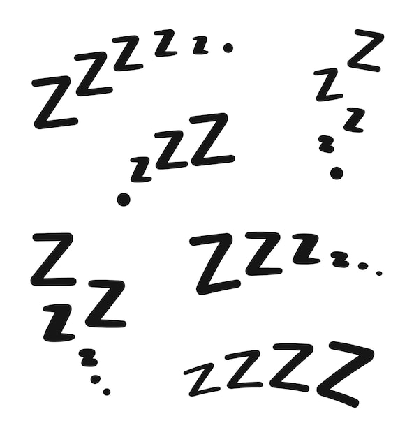 Zzzz doodle ícones de ronco de sono sinais vetoriais de sonho de descanso de soneca ou som de relaxamento