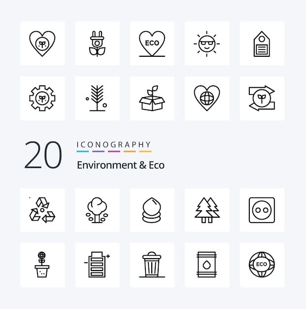 20 Ambiente ed Eco Line icon Pack come eco verde estate natale ecologia