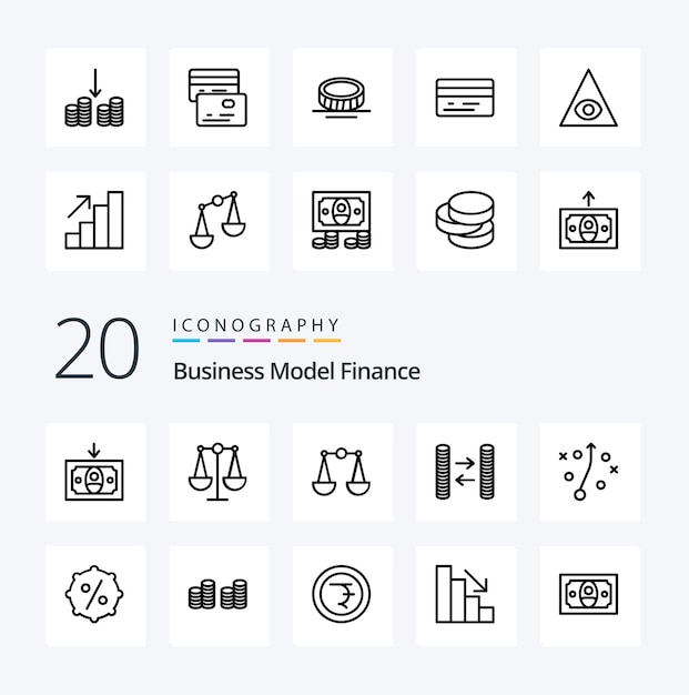 20 Finance Line icon Pack come l'occhio della piramide dei soldi dell'analisi della crescita