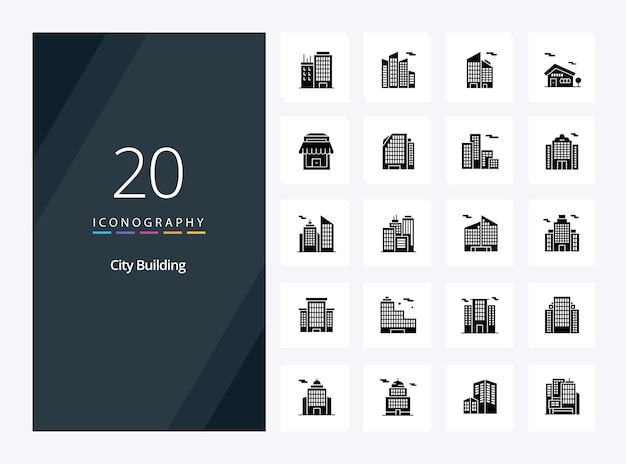 20 Icona del glifo solido della costruzione della città per la presentazione