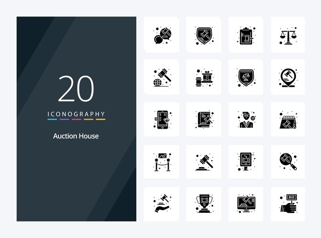 20 Icona glifo solido dell'asta per la presentazione Illustrazione delle icone vettoriali