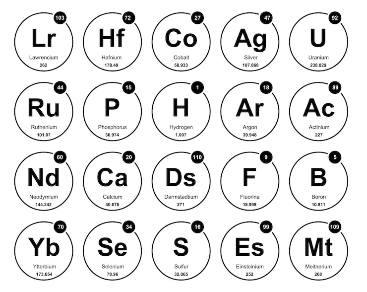 Vettore gratuito 20 tavola preiodica degli elementi icon pack design illustrazione vettoriale