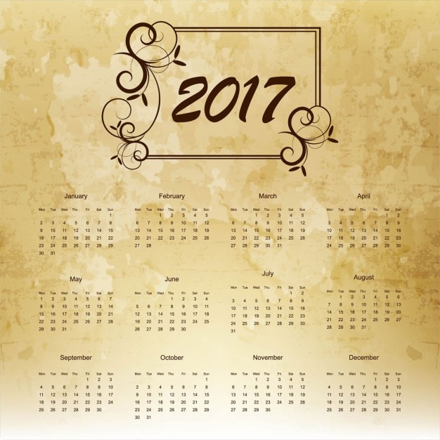 Vettore gratuito 2017 calendario con cornice floreale