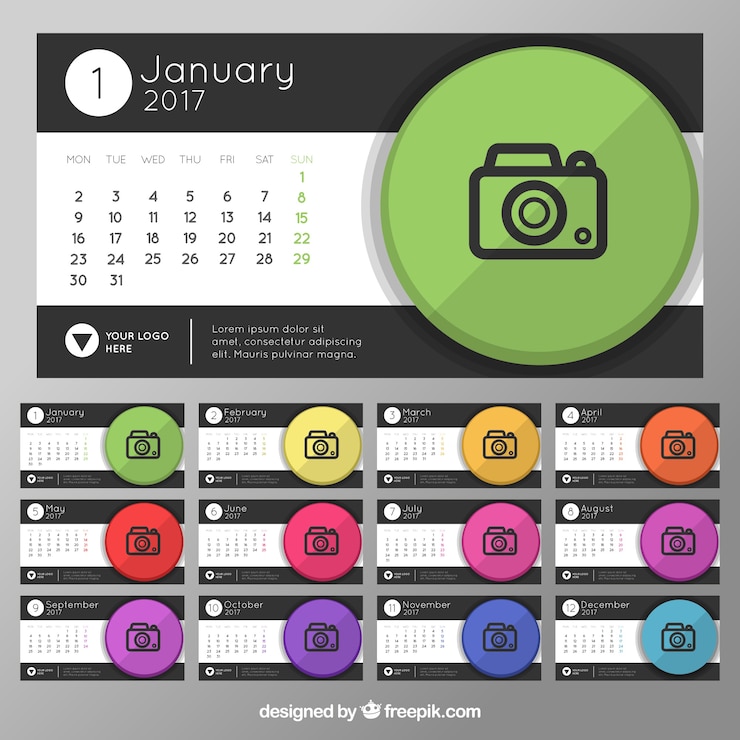 Vettore gratuito 2017 calendario con il design della fotocamera