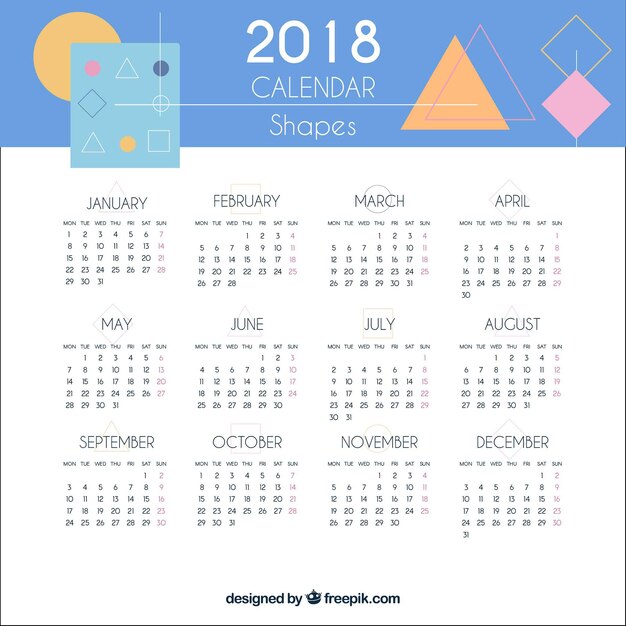 2018 calendario con forme geometriche