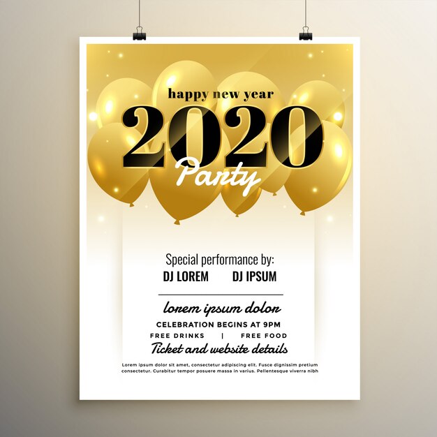 2020 design del modello di copertina del partito di Capodanno con palloncini