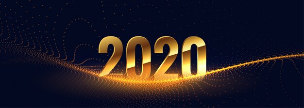 2020 nuovo anno in stile dorato con onda di particelle