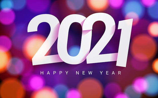 2021 Felice anno nuovo sfondo con luci bokeh