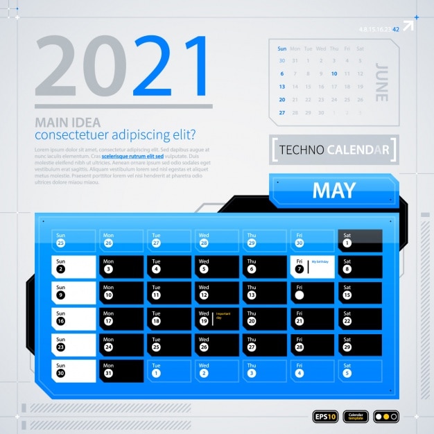 2021 modello di calendario