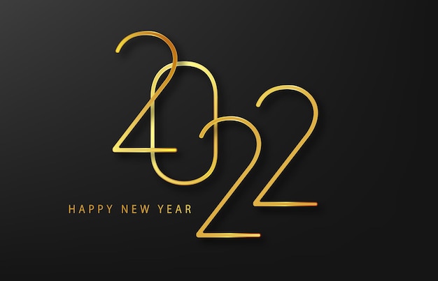 2022 Capodanno. Biglietto di auguri per le vacanze con logo dorato del nuovo anno 2021. Design natalizio per biglietto di auguri, invito, calendario con testo in oro elegante 2022.