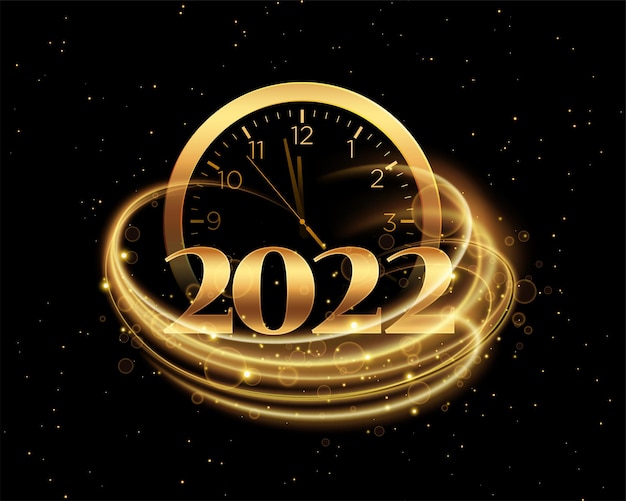 2022 felice anno nuovo sfondo orologio effetto luce dorata