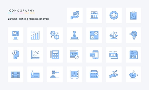 25 Finanza bancaria ed economia di mercato Pacchetto icone blu Illustrazione delle icone vettoriali