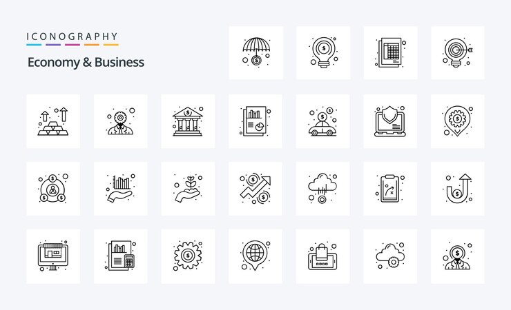 Vettore gratuito 25 pacchetto icone economy e business line icone vettoriali illustrazione