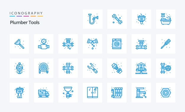 25 Plumber Blue icon pack Icone vettoriali illustrazione