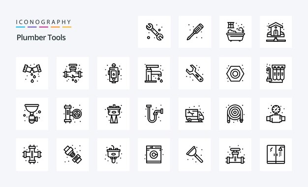 25 Plumber Line icon pack Illustrazione delle icone vettoriali