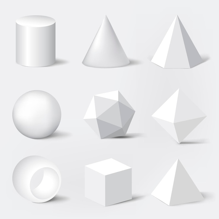 Vettore gratuito 3d ha reso forme geometriche, elementi neri set vettoriale minimalista